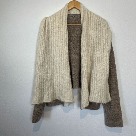 Caamano Brown Beige Alpaca Knit Open Front Shawl Cardigan Sweater One Size - Picture 1 of 5